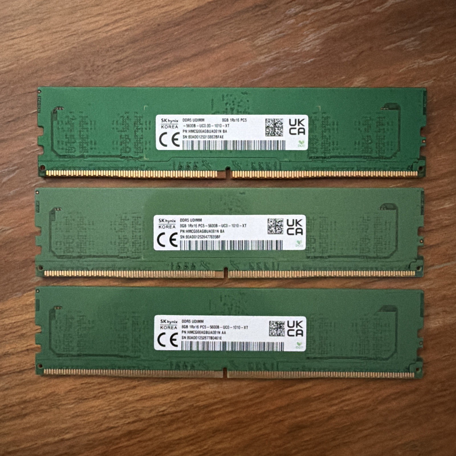 Lot of 3 - SK HYNIX - 8GB 1Rx16 PC5-5600B DDR5 5600 UDIMM HMCG66AGBUA081N