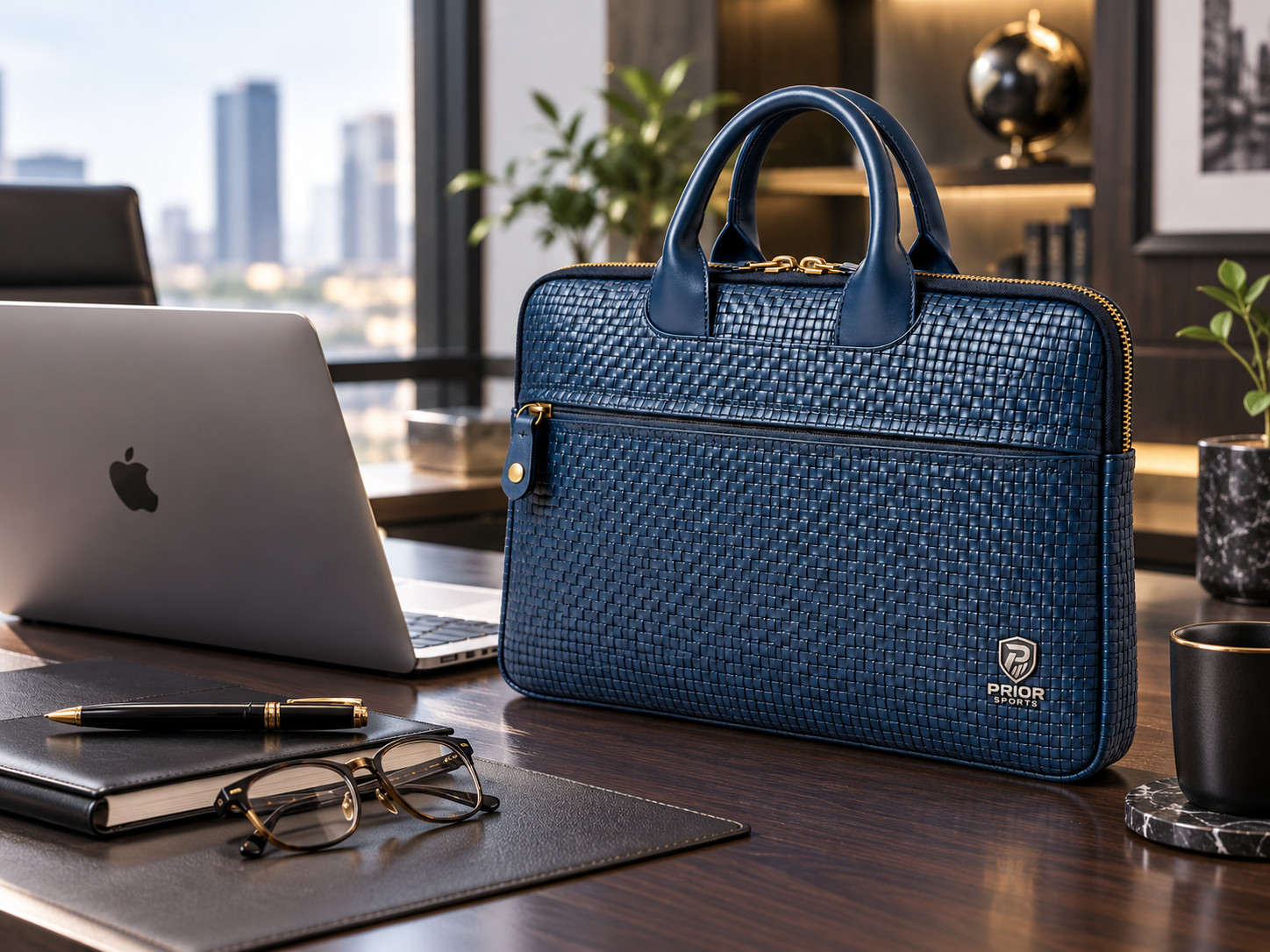 Genuine Cowhide Leather Laptop Bag Woven Briefcase MacBook Business Office Case