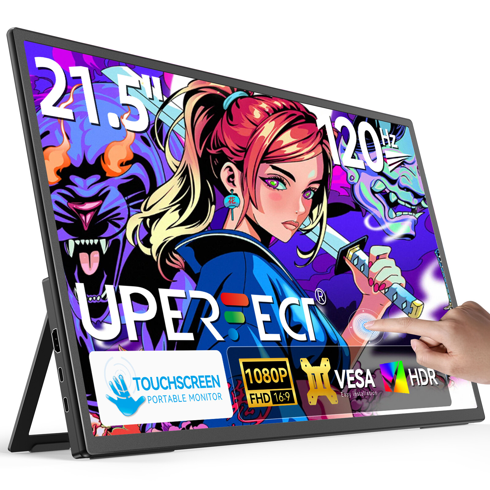 UPERFECT 21.5" 120Hz Touchscreen 1080P Portable Gaming Monitor w/Kickstand &VESA