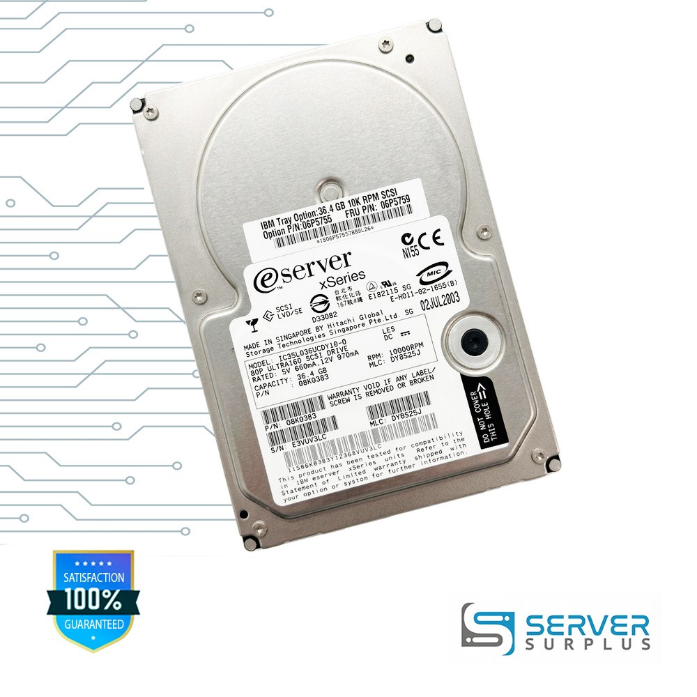 IBM IC35L036UCDY10-0 36.4GB SCSI 10000 RPM 3.5 in Enterprise HDD | 06P5759