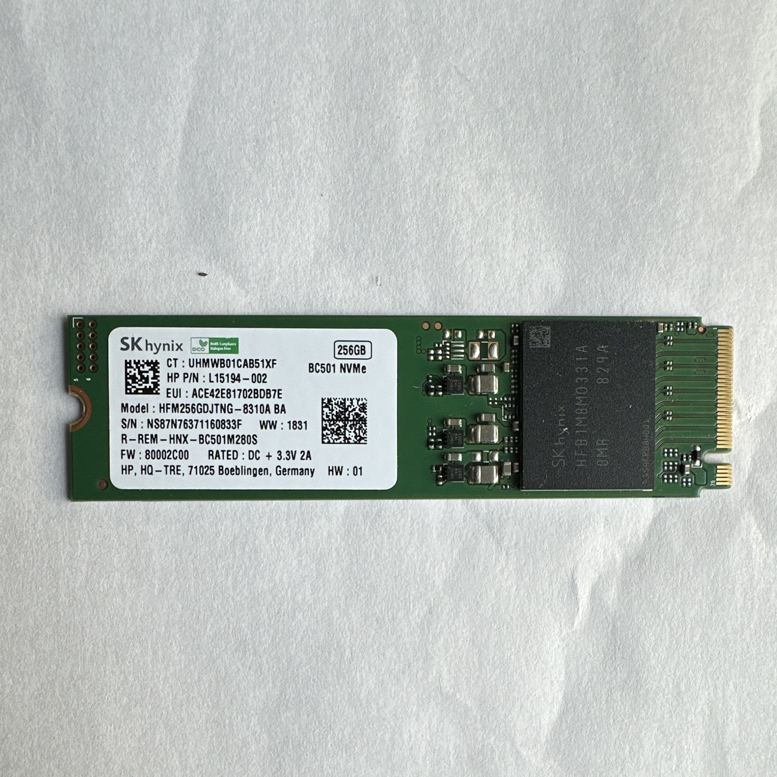 SK hynix BC501 256GB M.2 NVMe PCIe Internal SSD PC/Laptop HFM256GDJTNG