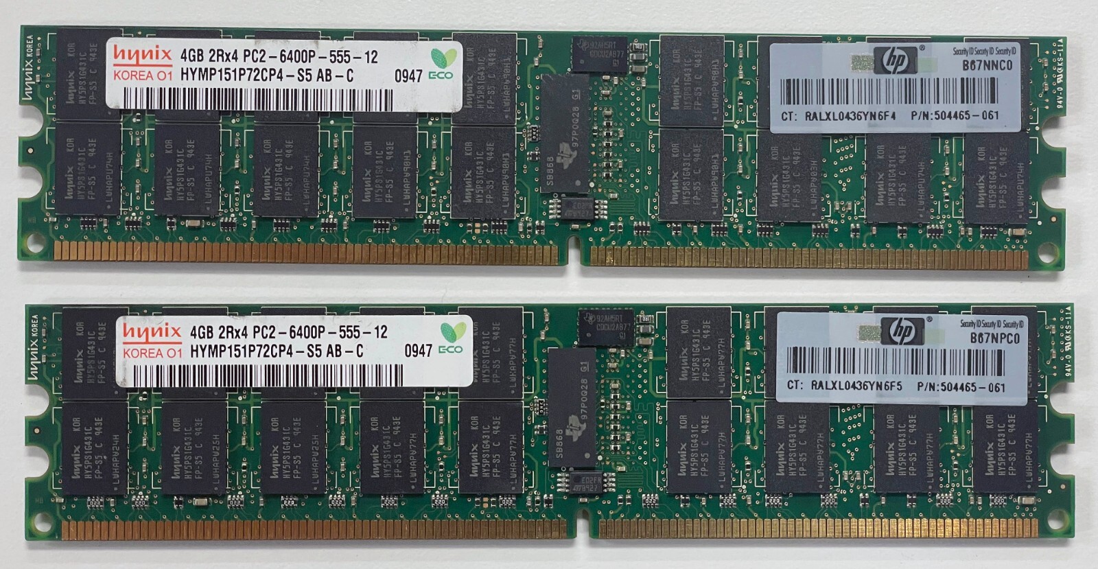 LOT 2 HP 4GB DDR2-800 PC2-6400 Hynix 504351-B21 504465-061 504589-001 HYMP151P72
