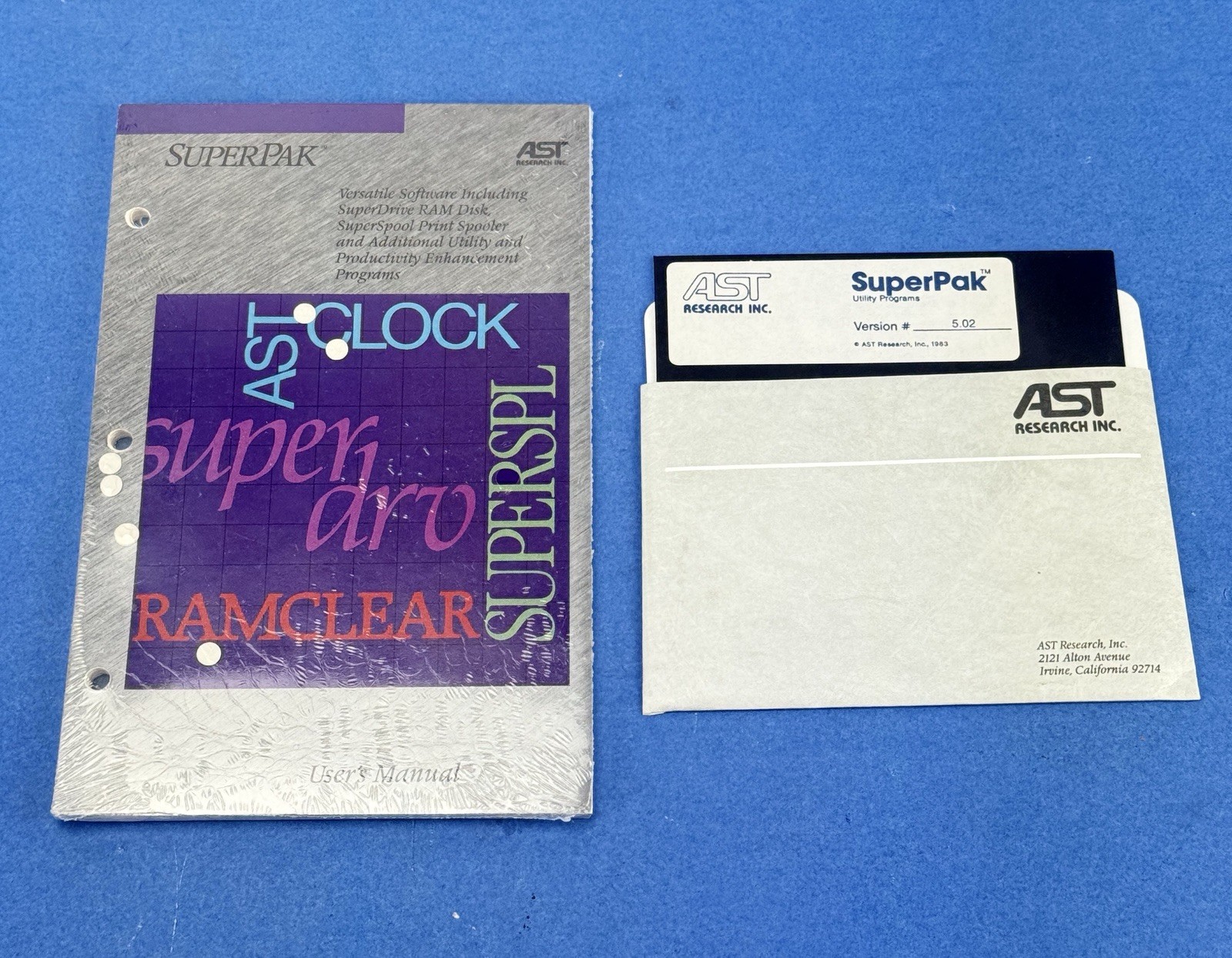 AST SuperPak Utility Programs Version 5.02 Software 5.25 Floppy Disk & Manual