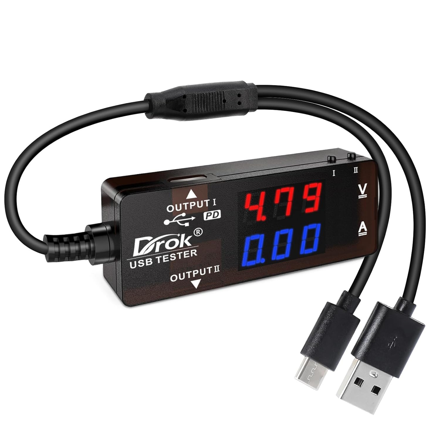 USB Tester, USB-A USB-C 2.0 Multimeter Dual USB Ports PD QC 3.0 with Color