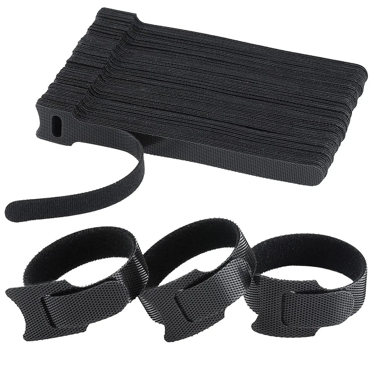 100Pcs Cable Straps Black Wire Cord Hook Loop Ties Reusable Fastening Organizer