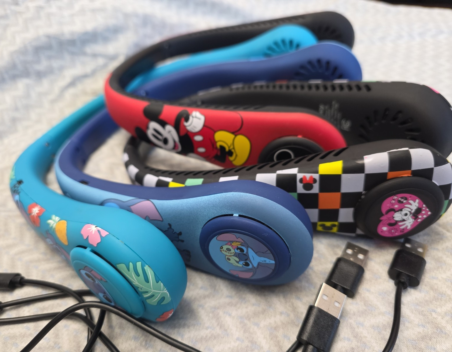 Disney Portable Neck Cooling Fans Family Pack Of 4 Rechargeable Mickey Stitch