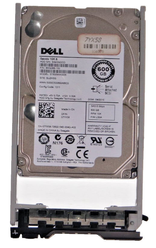 Dell 600GB 10K RPM SAS 6G HDD 2.5" SFF 6Gbps Hard Disk Drive ST600MM0006 w/ Tray