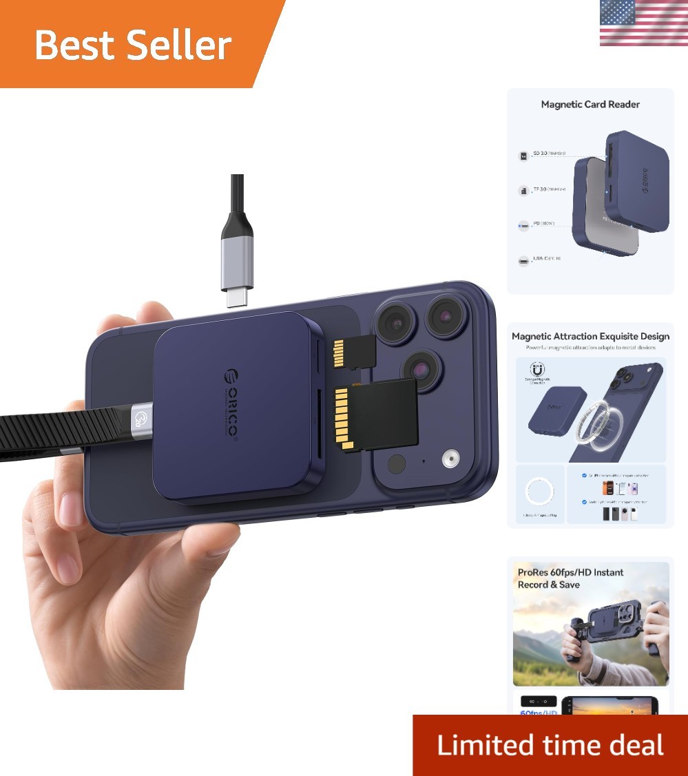 Ultra-Thin Magnetic SD Card Reader for iPhone, 4-in-1 USB C Memory Card Reade...