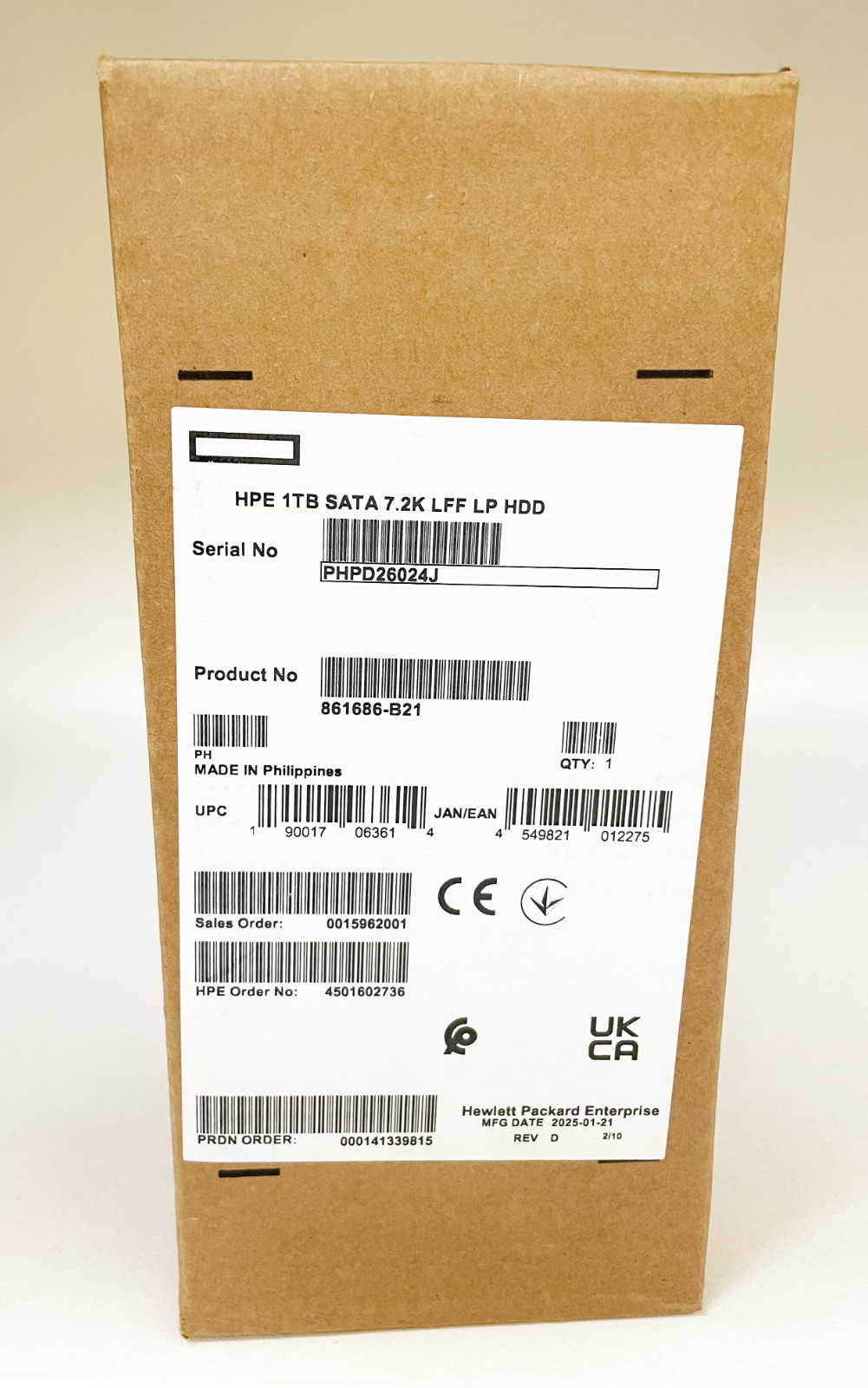 HPE 1TB SATA 7.2K LFF LP HDD 861686-B21 *NEW*