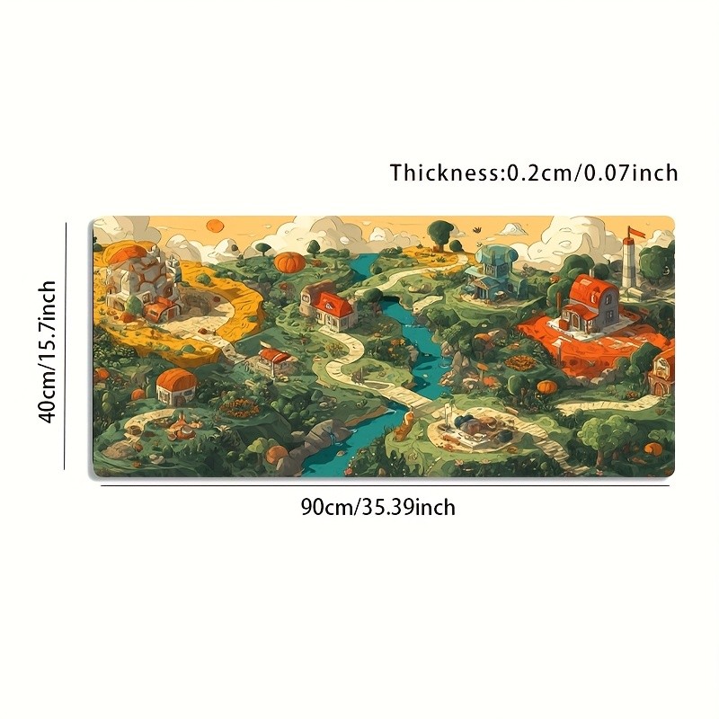 1 Large-sized E-sports Gaming Mouse Pad Featuring a Fantasy Village and River
