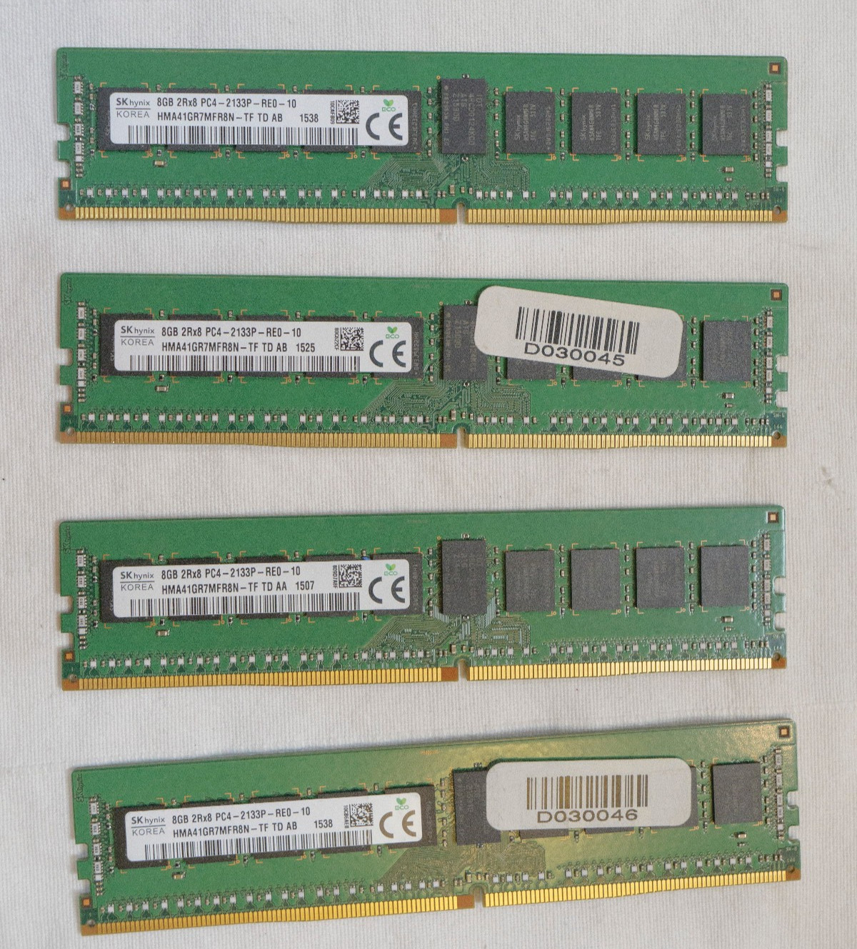 Lot of 4x SKhynix 8GB ECC 2133mhz Ram - 2Bx8 PC4-2133P - RE0 HMA41GR7MFR8N