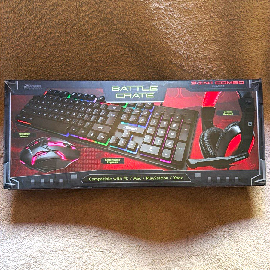2boom Battle Crate Wired Gaming Keyboard Mouse Headset Combo 2400 DPI Black