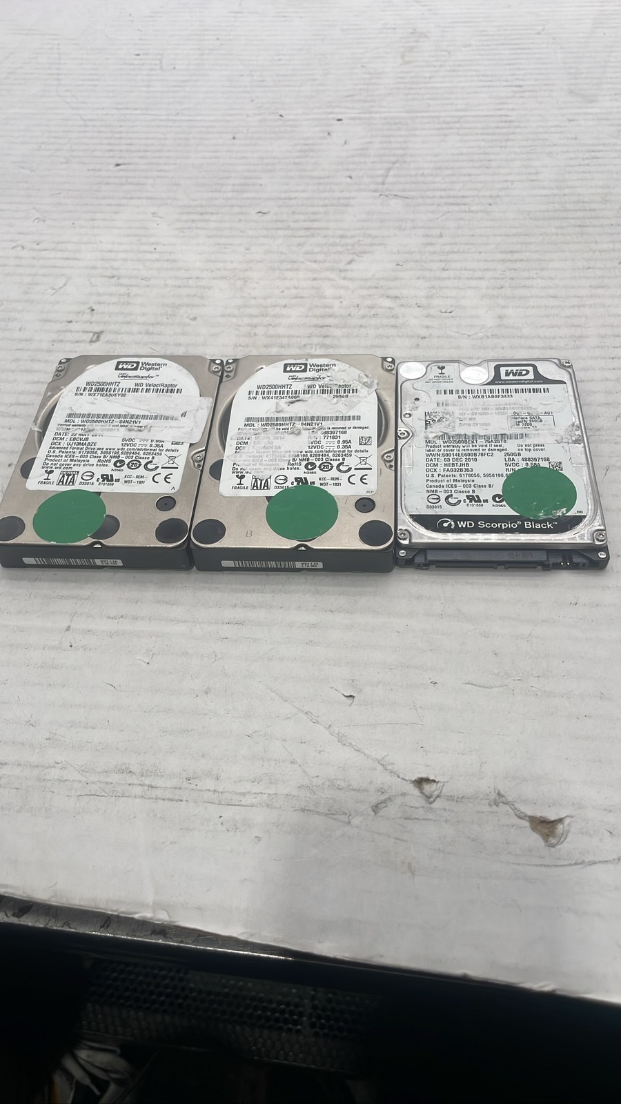 Western Digital 250GB HDD WD2500HHTZ VelociRaptor WD2500BEKT Drives Lot Of 3