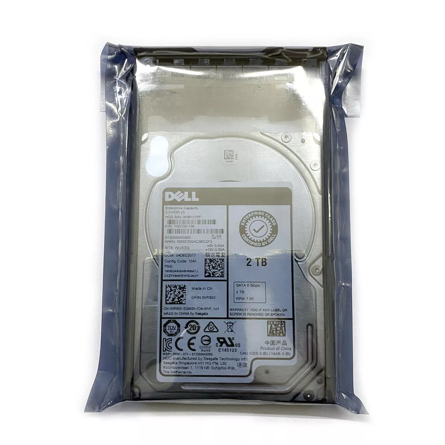 FOR Dell 2TB 0VR92X 2.5" 6Gb/s 7.2k SATA VR92X ST2000NX0423 HDD With tray