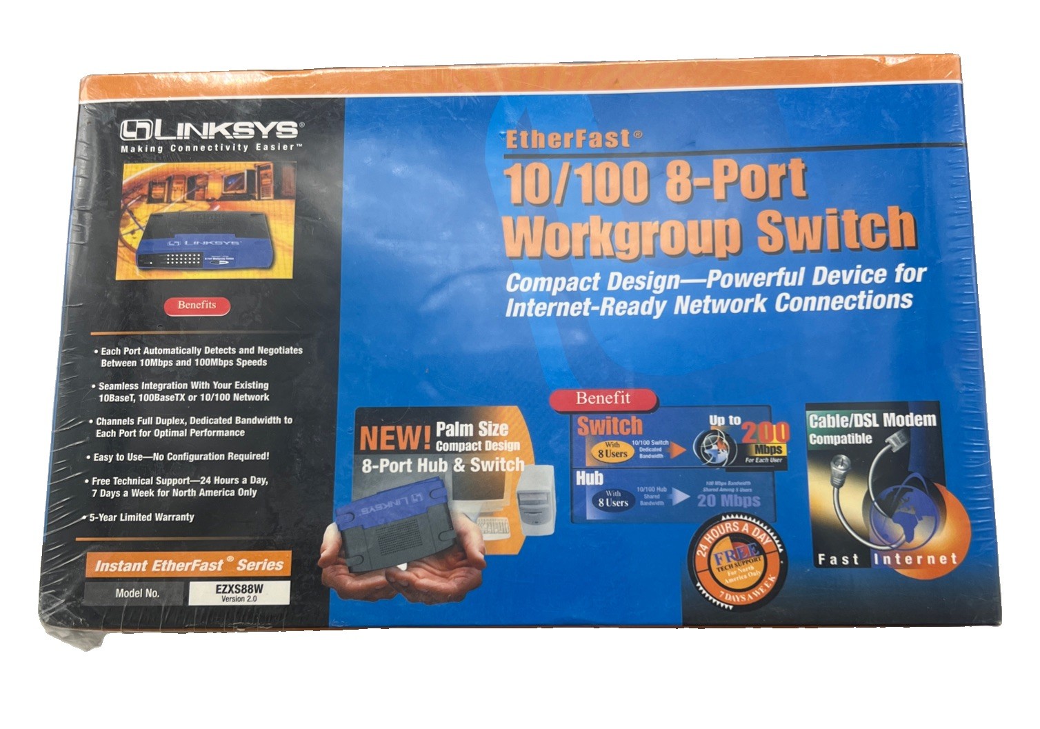 Linksys EtherFast 10/100 8-Port Workgroup Switch Model EZXS88W V2.0 NEW & SEALED