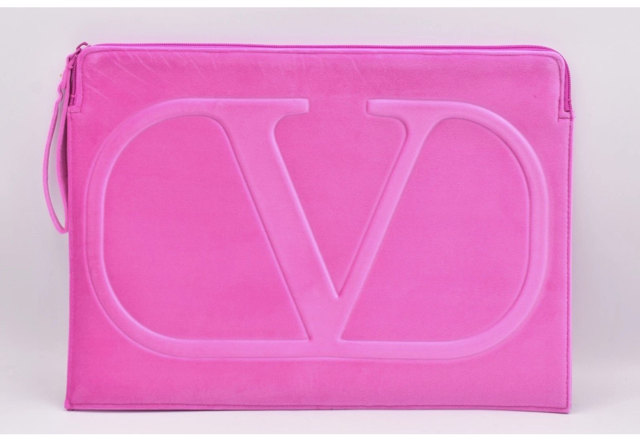 Valentino Beauty Hot Pink Velvet Laptop Sleeve Case Bag GWP New 14" x 11" Soft