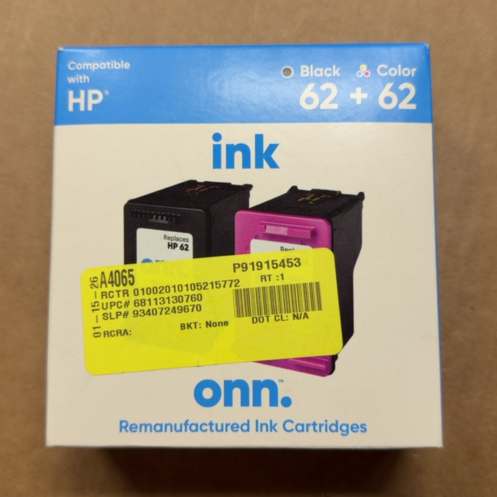 onn. Re-manufactured Ink Cartridges for HP 62 Black Tri-Color 2 Pack