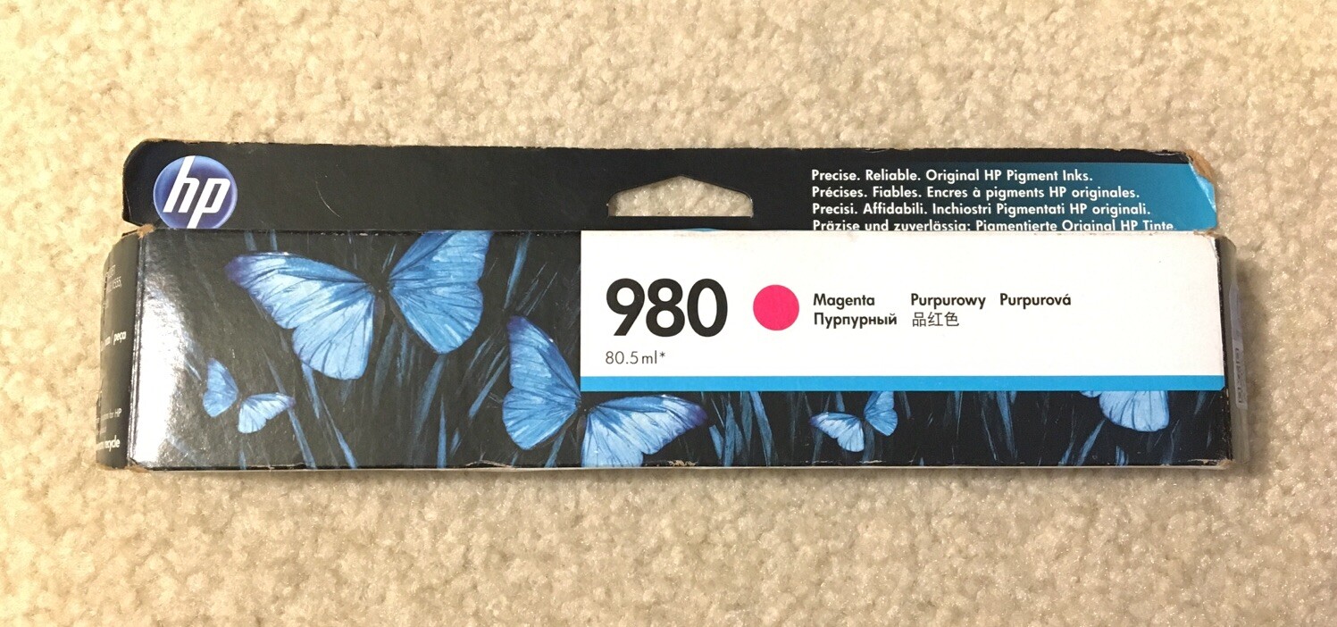 HP 980 Magenta Ink D8J08A Officejet Enterprise X555 MFP X585 Genuine NEW 07/2018