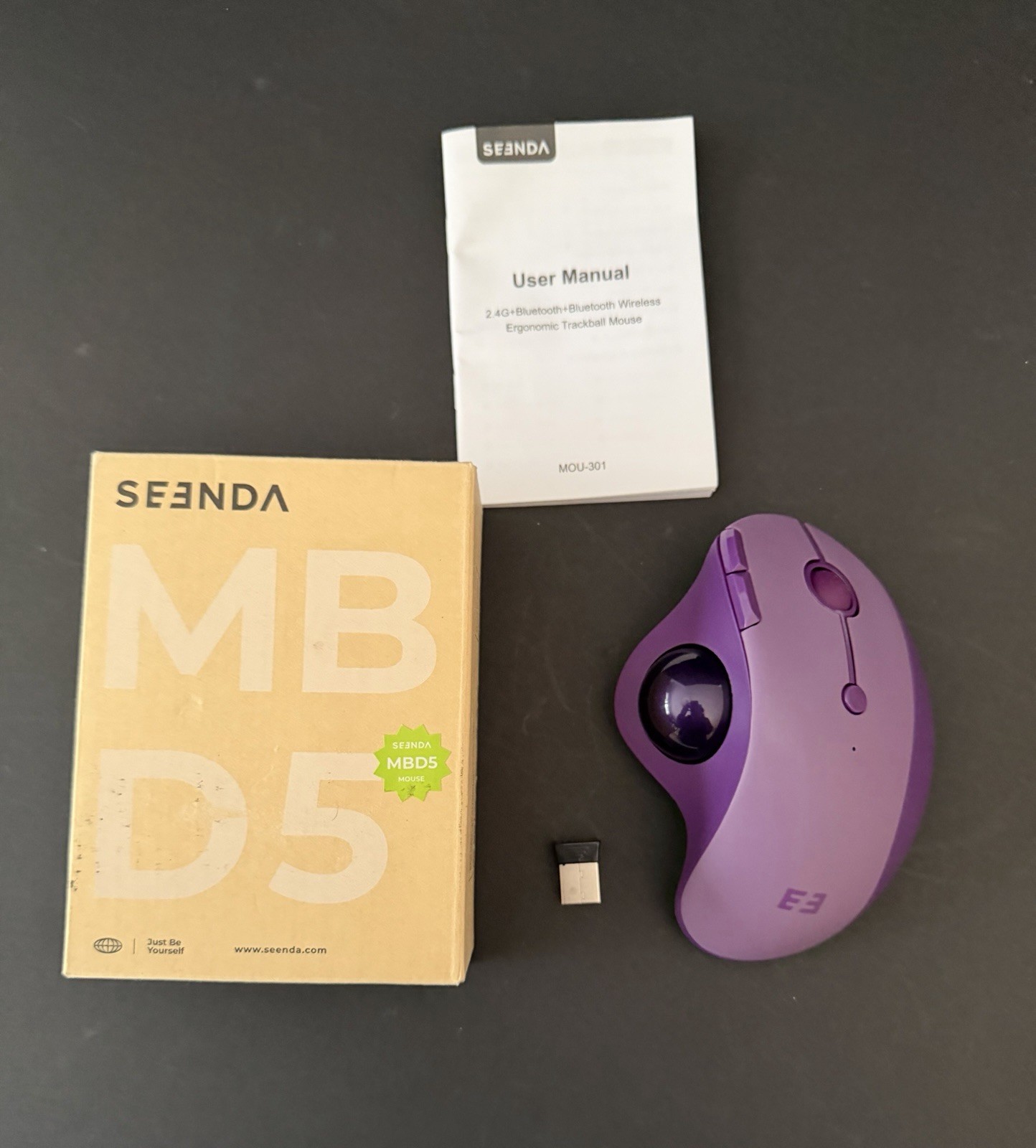 Seenda MBD5 MOU-301 Wireless Dual-Mode Ergonomic Trackball Mouse Purple