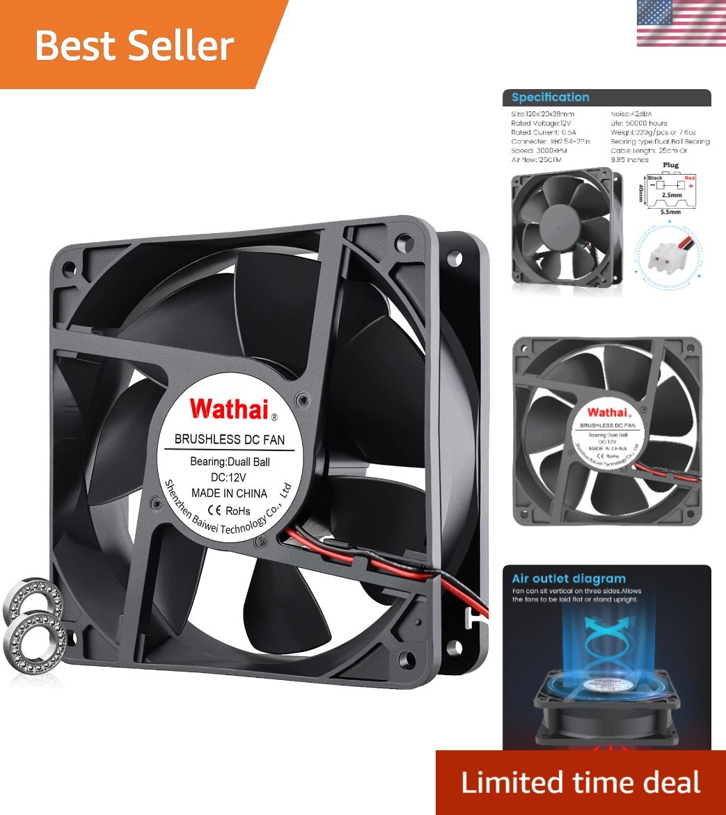 High Airflow 120mm 12V Dual Ball Cooling Fan - Quiet Operation & Long Lifespan