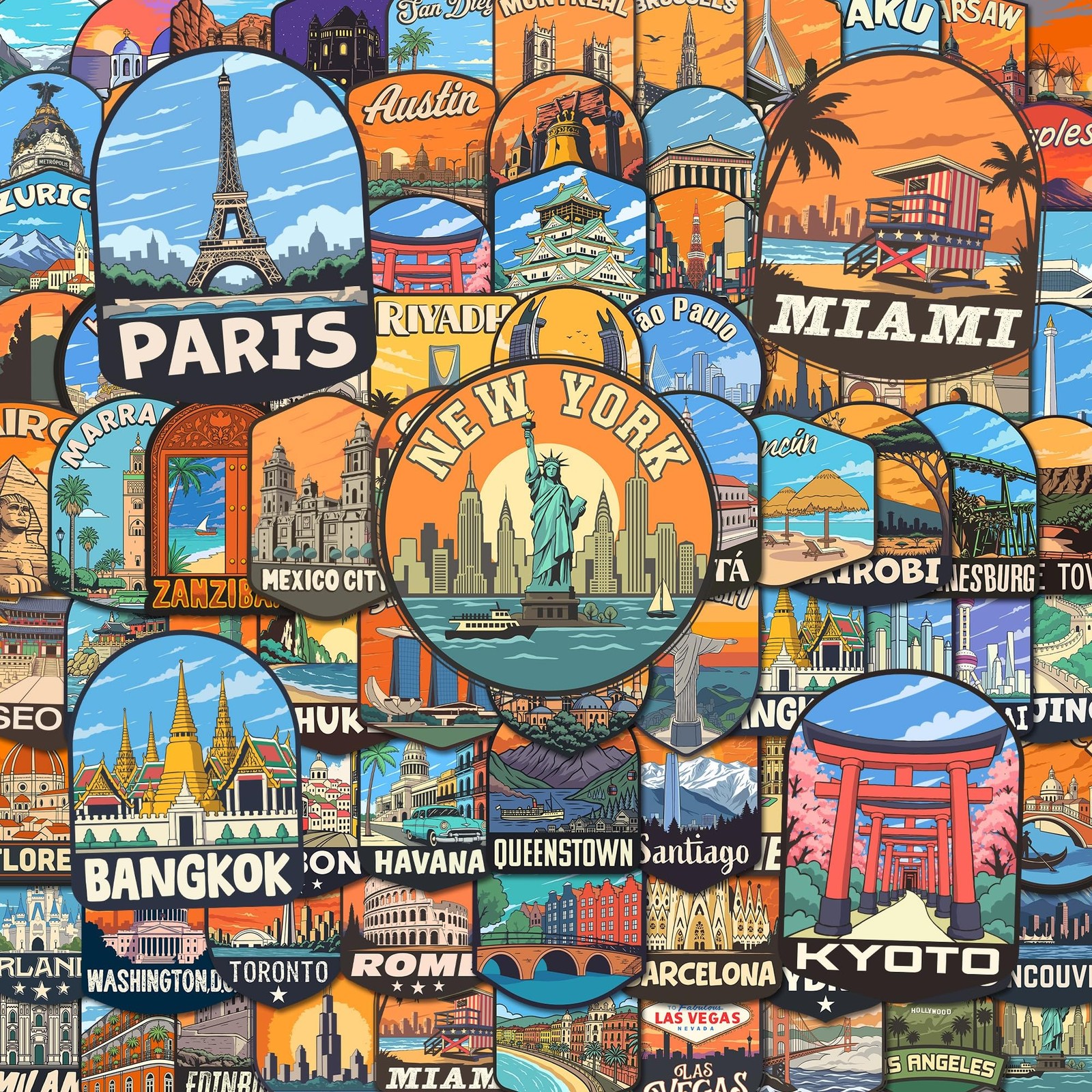 100 Pcs World Travel Stickers, Cities Around The the