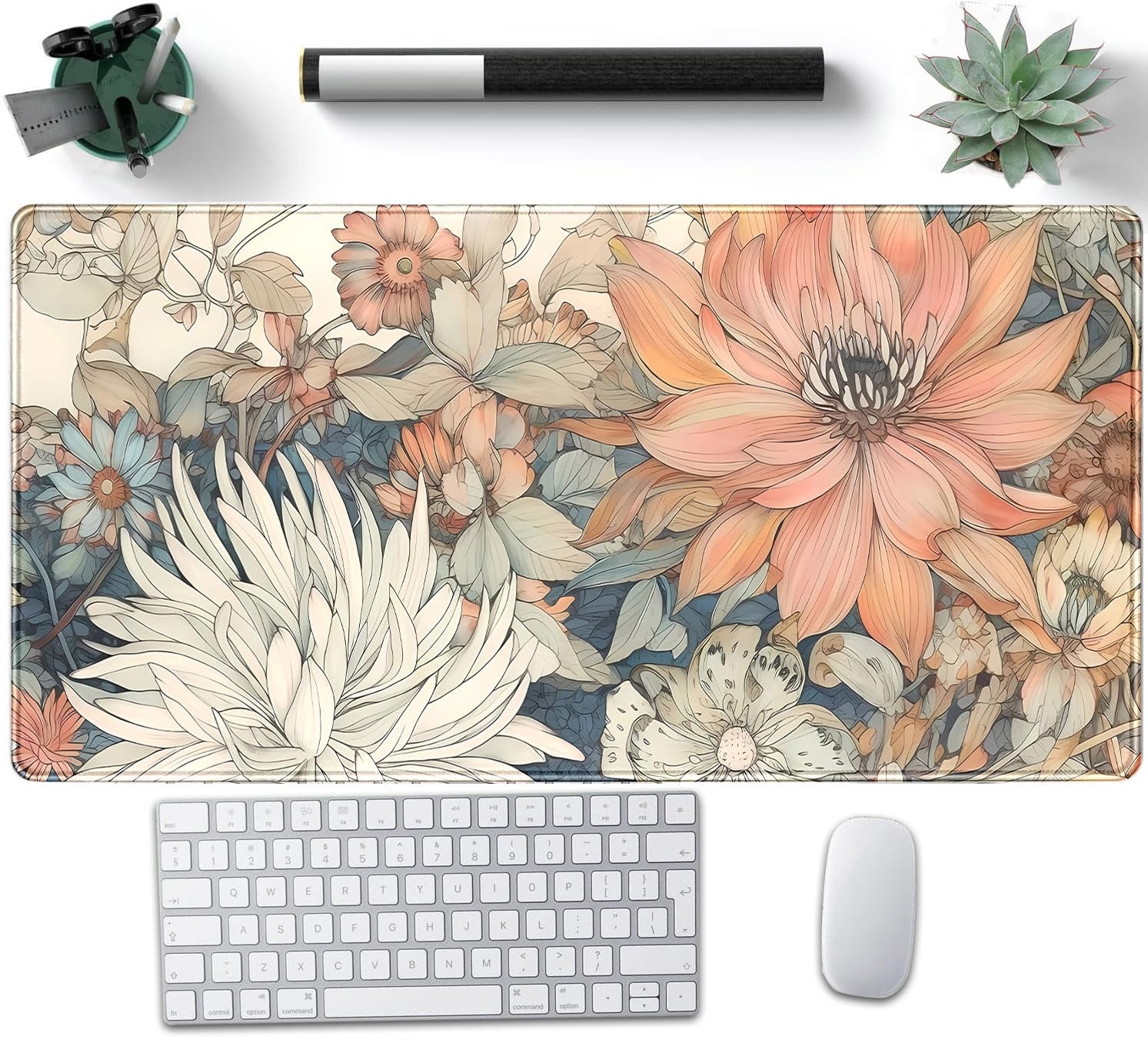 Japanese Floral Desk Mat Boho Aesthetic Flower Desk Matt for Desktop Large XX...