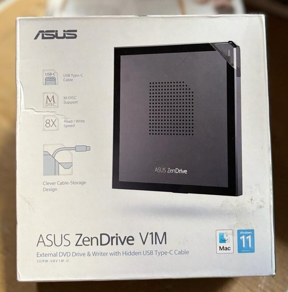 ASUS ZenDrive V1M External DVD Drive and Writer with Built-in Cable-Storage ....