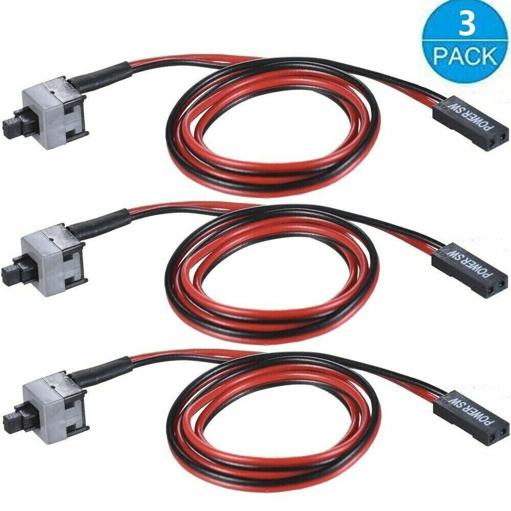 3 pack 2 Pin SW PC Power Cable On Off Push Button ATX Computer Switch Wire