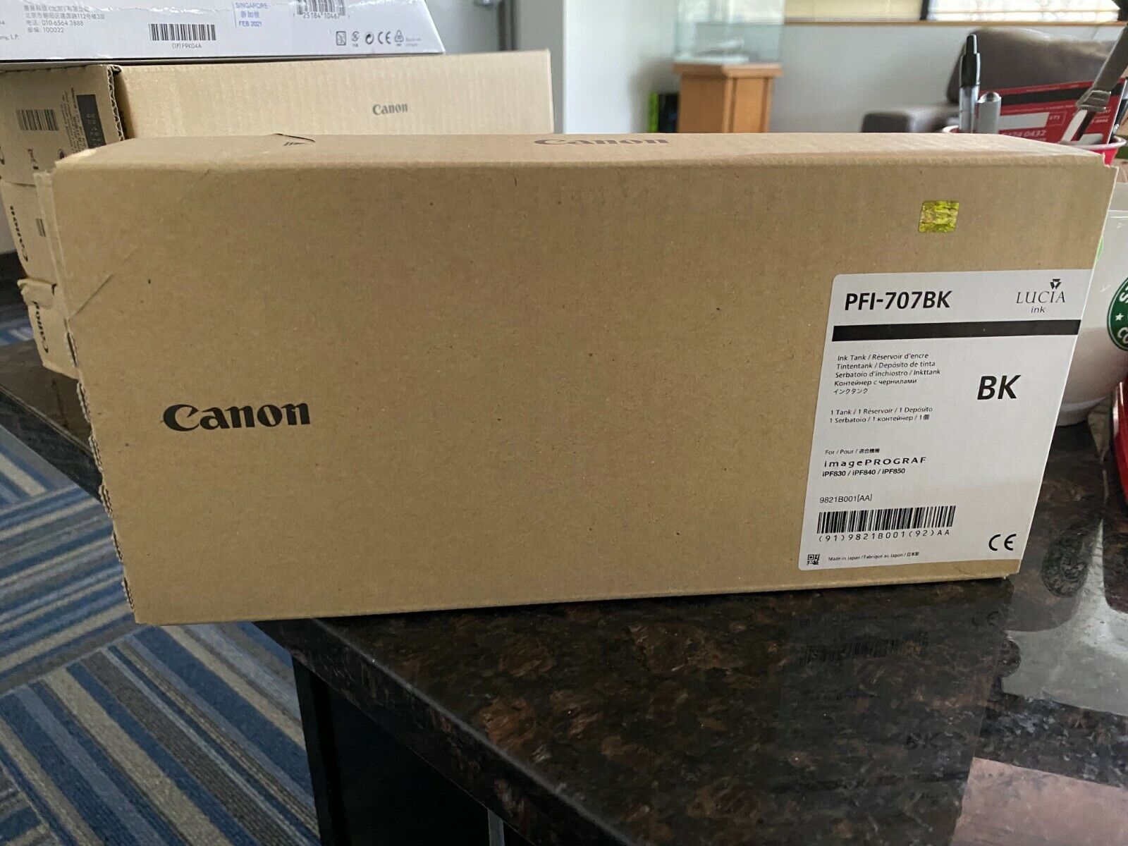 Genuine OEM Canon PFI-707BK Black Ink Cartridge 9821B001 04/2018