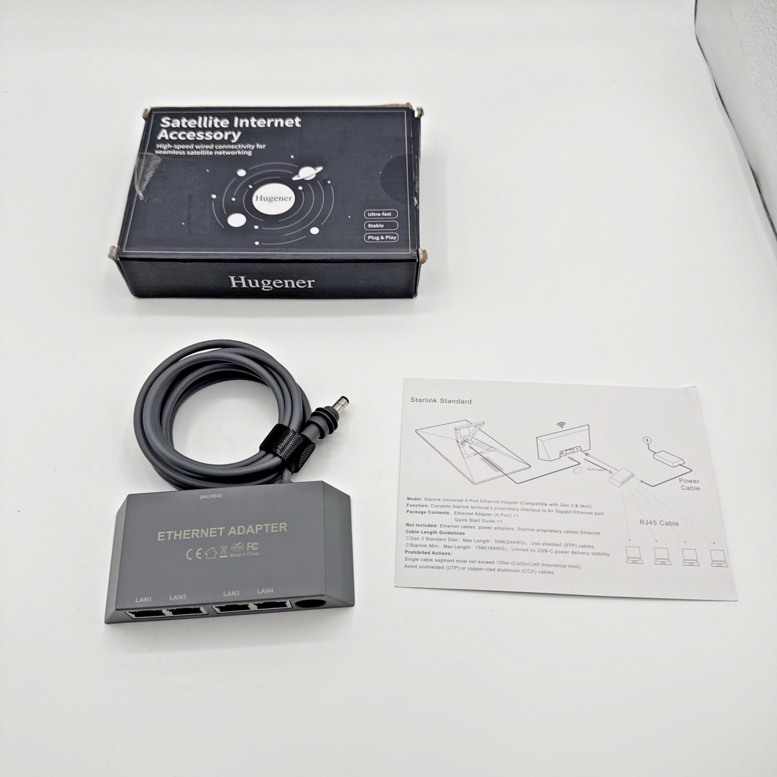 Hugener Starlink Gen 3 & Mini Ethernet Adapter 4-Port Gigabit RJ45 LAN Hub