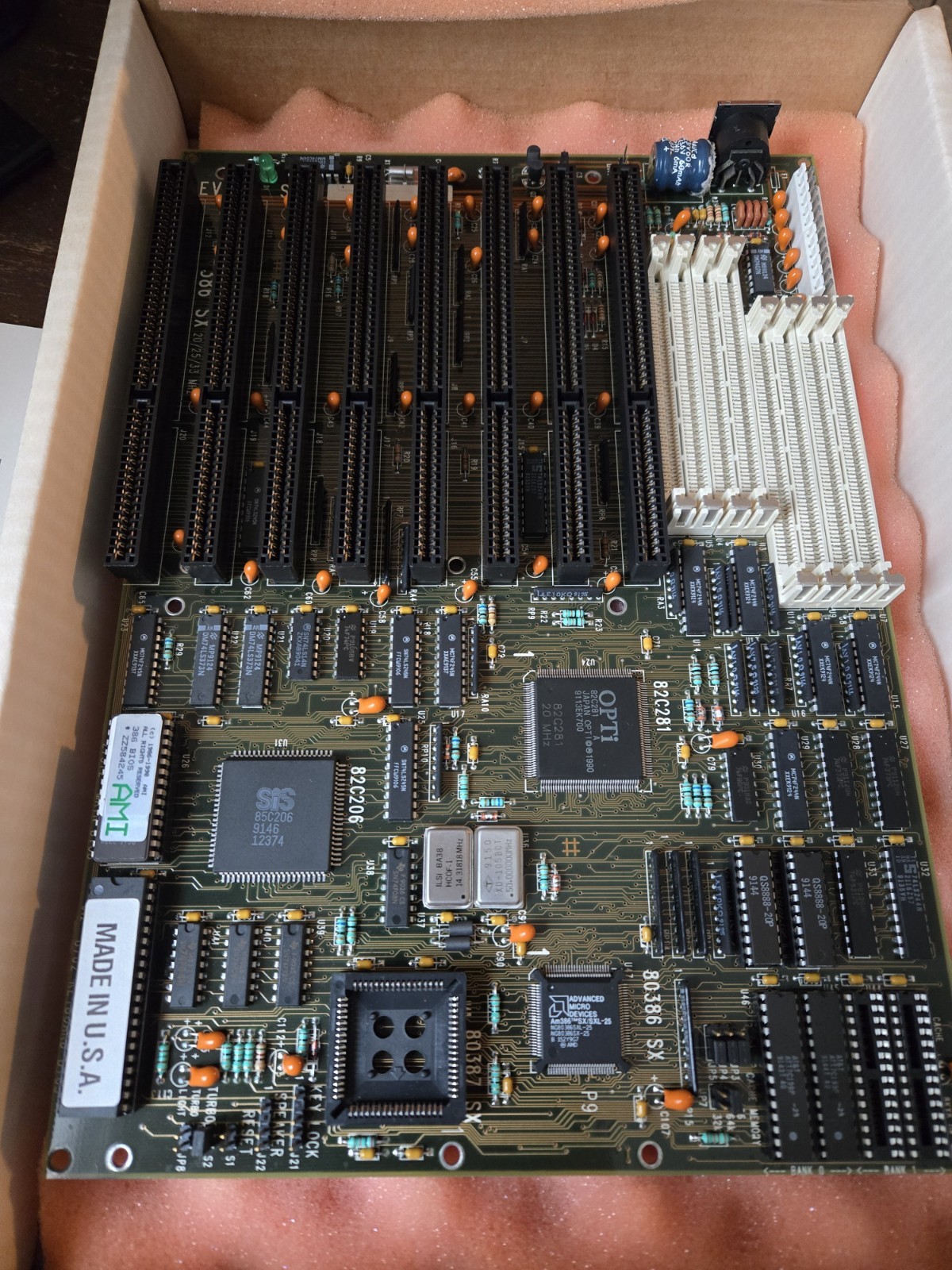 Vintage OPTi 386SX ISA Motherboard Baby AT AMI BIOS 8 ISA Slots AS IS