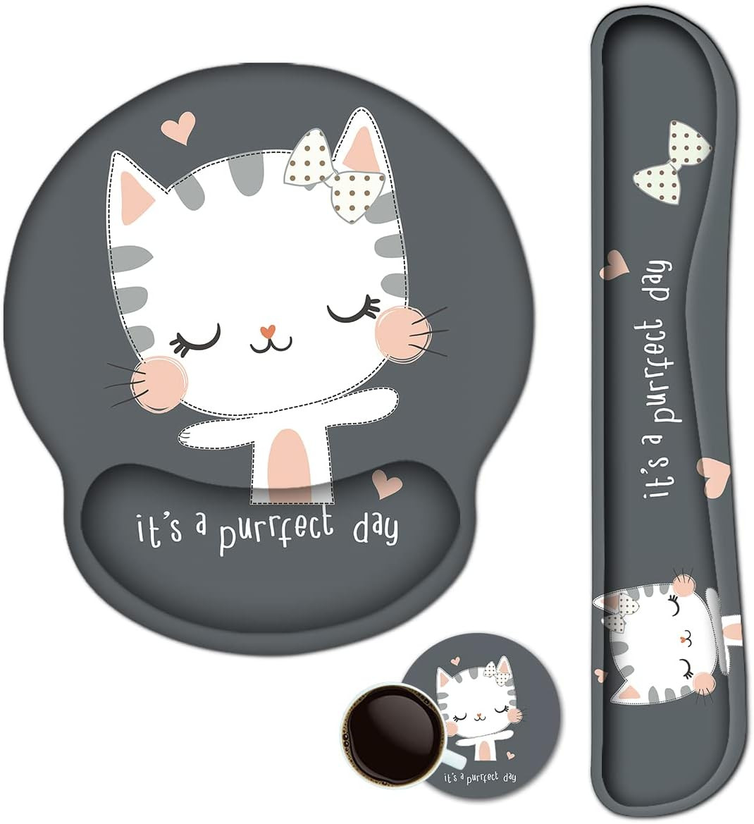 Cute Cat Gel Wrist Rest Mouse Pad - Ergonomic Support for Home & Office