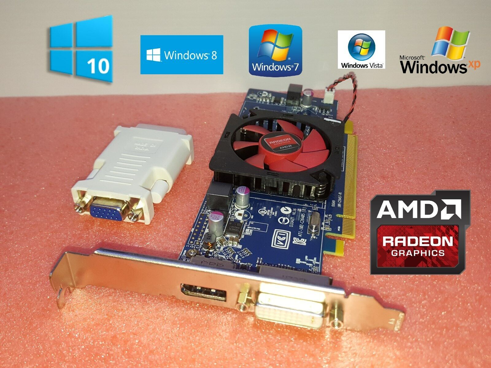 1GB 1024MB AMD Radeon HD Single Slot Full Height Size Length Video Graphics Card