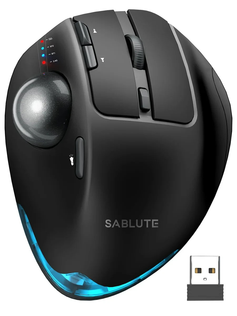 SABLUTE Ergonomic Wireless Trackball Mouse Multi-Device Bluetooth & USB Receiver