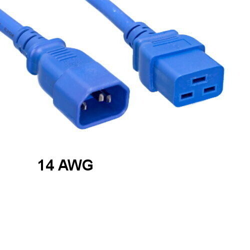 KNTK Blue 10ft AC Power Cord IEC-60320 C14 to C19 14 AWG 15A 250V SJT Cable