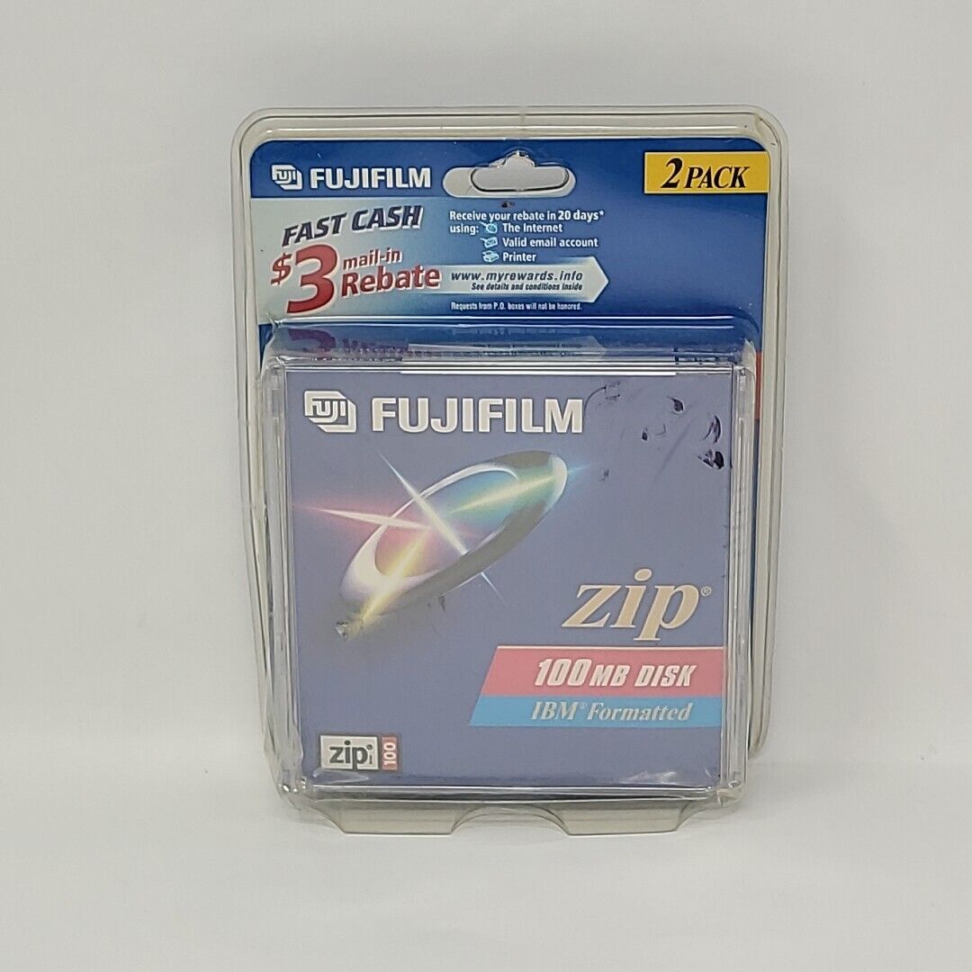 NEW FujiFilm ZIP 100 MB Disk IBM Formatted -2 Pack Sealed