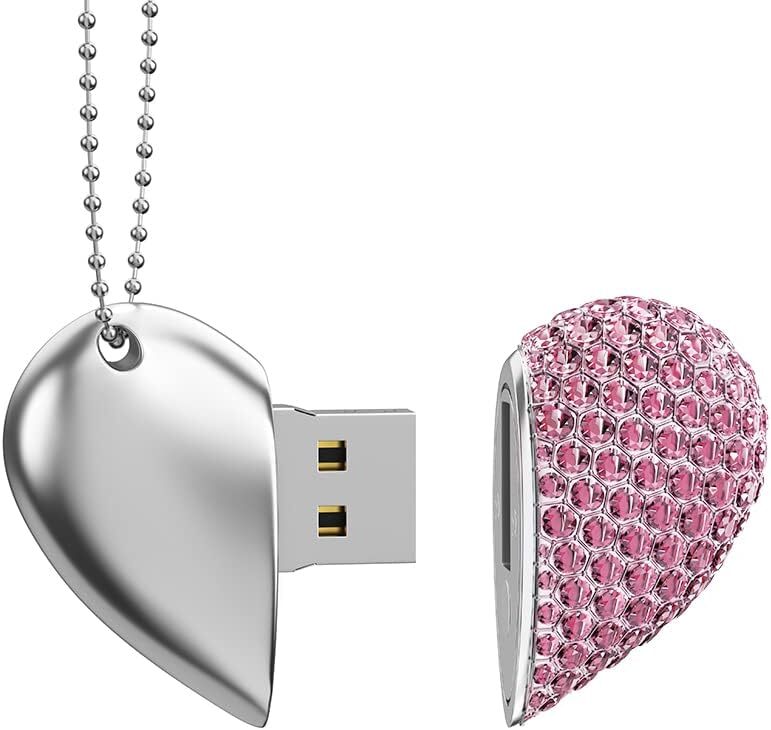 Kootion Diamond Crystal Heart Necklace USB 2.0 32GB 64GB Flash Drive Love Gift