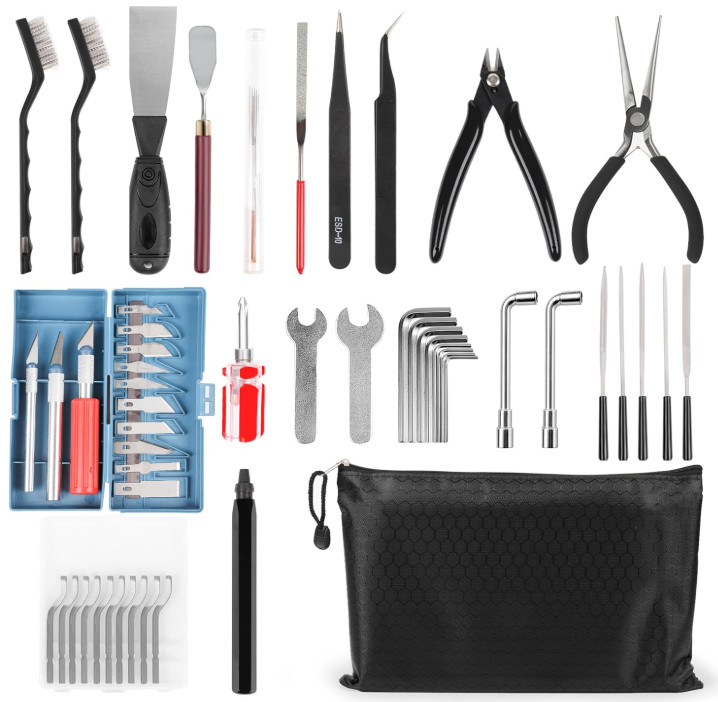 Kit Herramientas Impresora 3D 64 Piezas Limpieza Boquillas Deburring Set Bolsa O