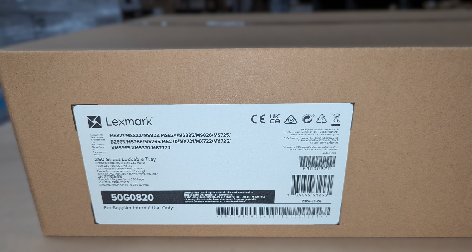 Genuine Lexmark 50G0820 250 Sheet Lockable Tray B2865 M5255/5265/5270 MB2770