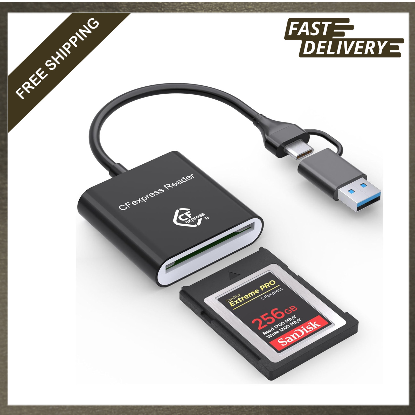 CF Express Type B Card Reader USB 3.2 Gen 2 10Gbps USB C USB A Adapter for