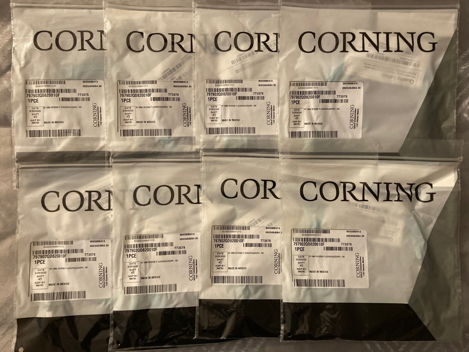LOT OF 8 - NEW CORNING 10ft 2F OM4 DFX250 P LCDUPU/LCDUPU Fiber Optic Cable