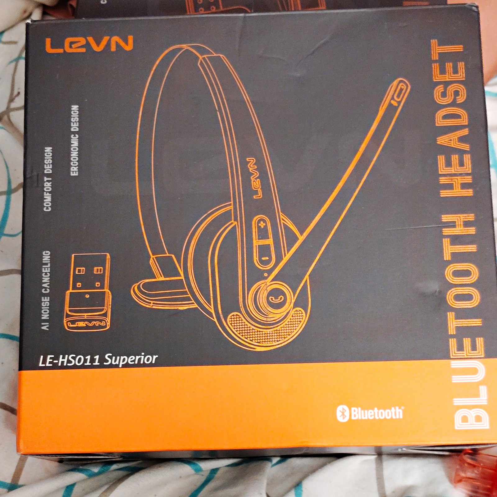 LEVN LE-HS011 Superior Bluetooth Single Ear Headset AI Noise Canceling Boom Mic