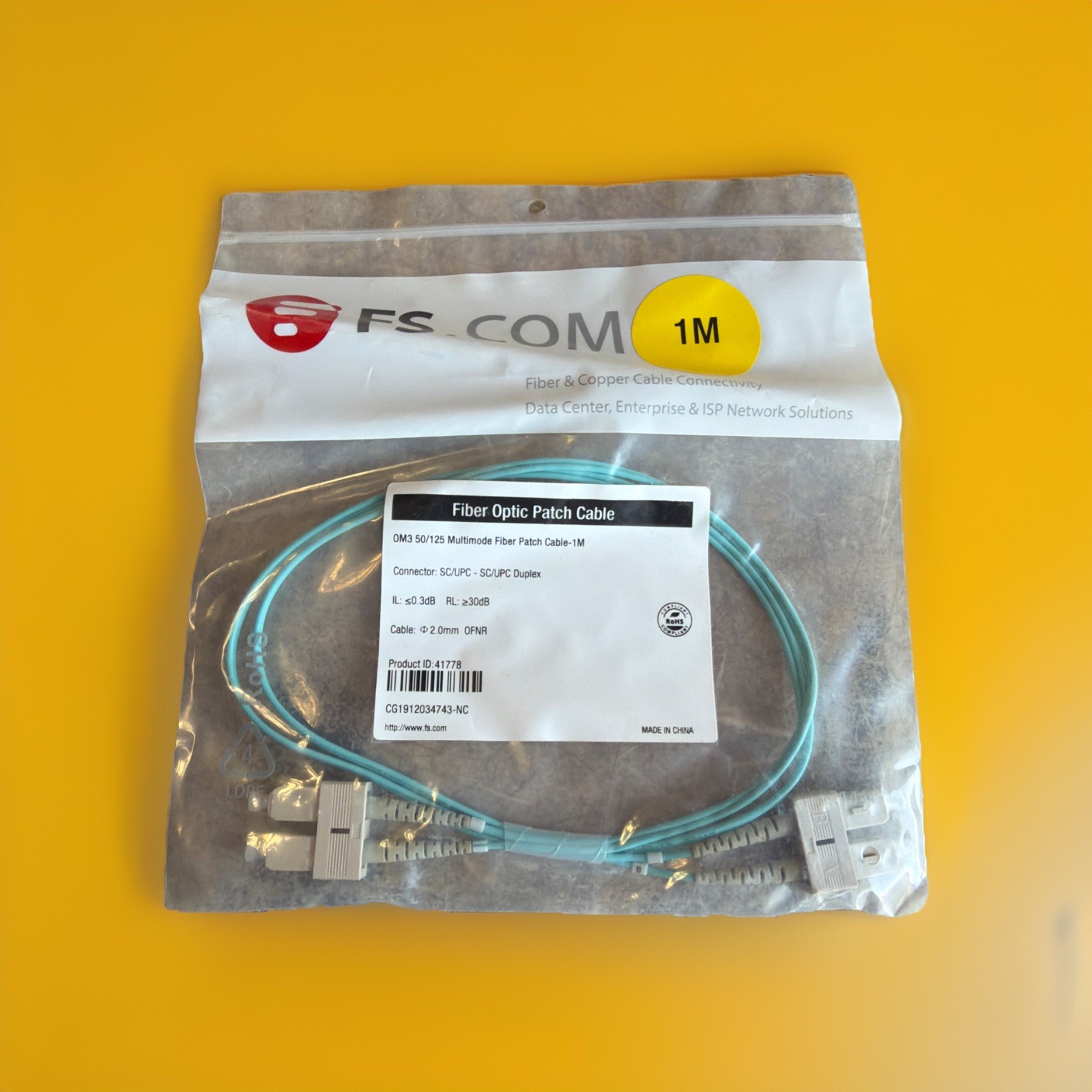 🔥 FS.com OM3 50/125 Multimode Fiber Patch Cable SC/UPC Duplex 1M ~ 6 Units🔥