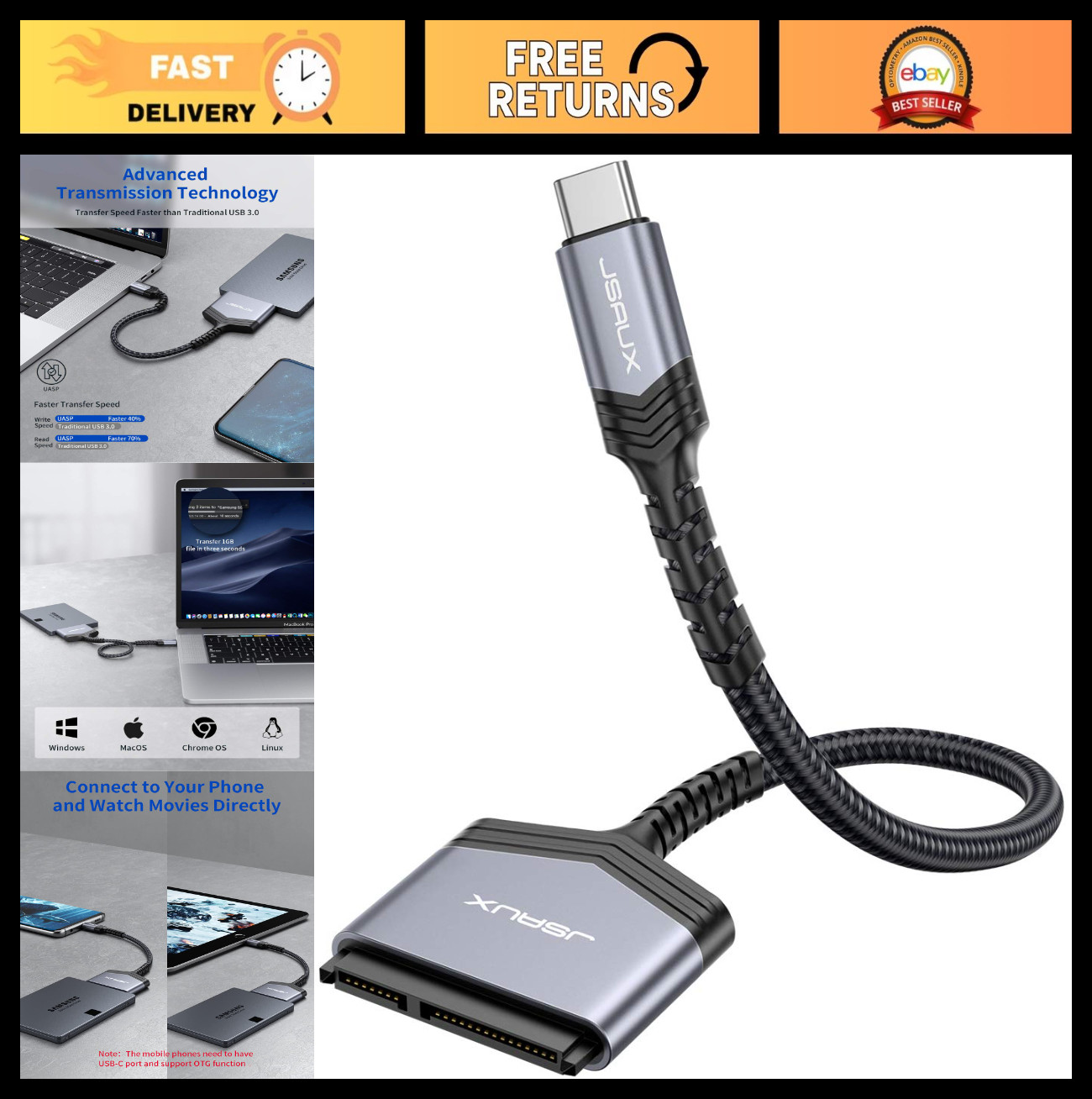 SATA to USB C Cable, USB C 3.1 to 2.5" SATA III Hard Driver Adapter Aluminum