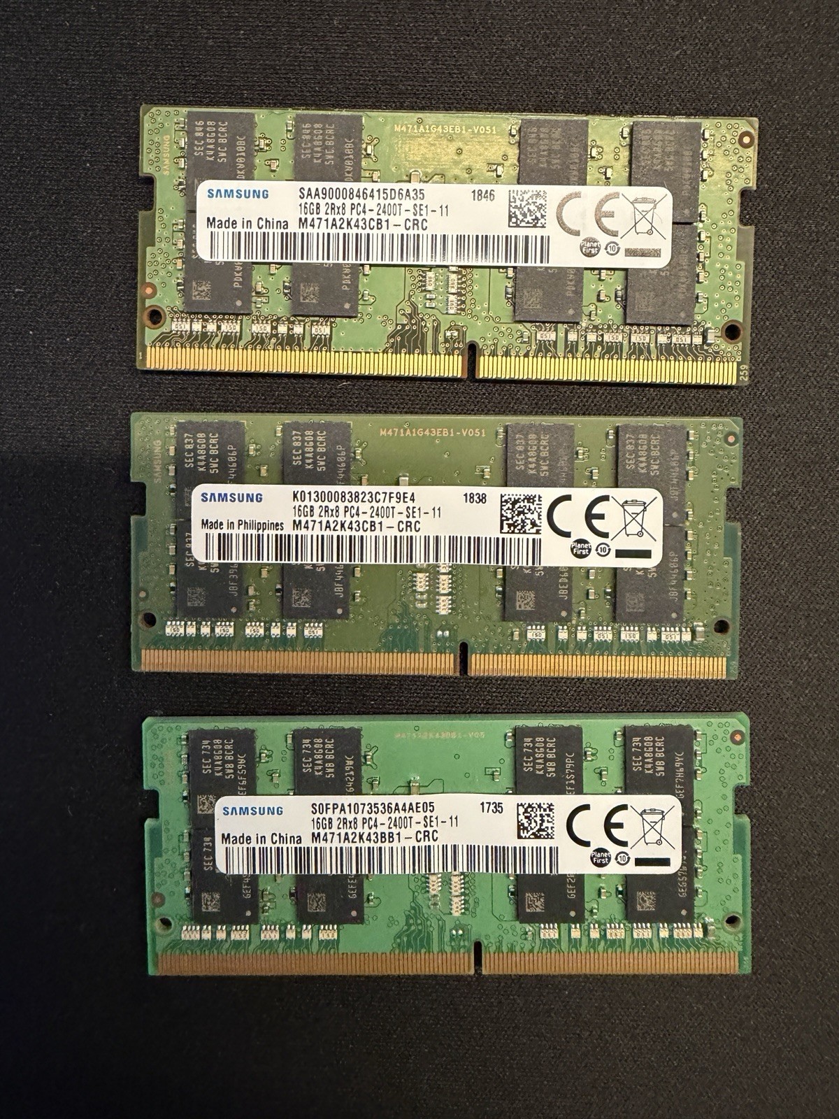 Lot Of 3 16GB Samsung DDR4 Laptop Memory SODIMM