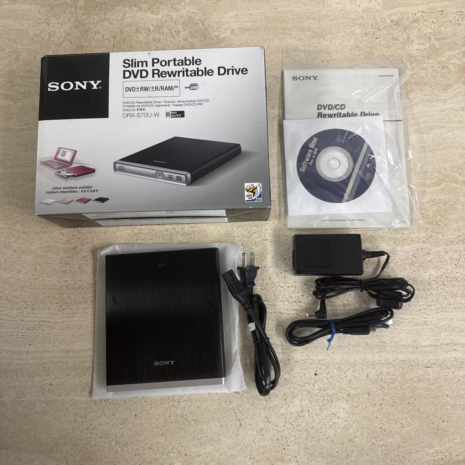 SLIM SONY Portable Rewritable Drive DRX-S70U-W w/ CHARGER & USE CABLE
