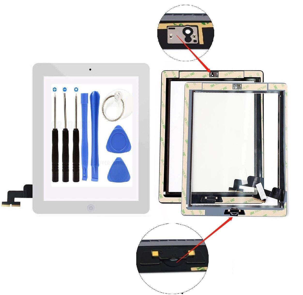 White Screen Glass Digitizer replacement for iPad 2 A1395 A1397 A1396 with tools