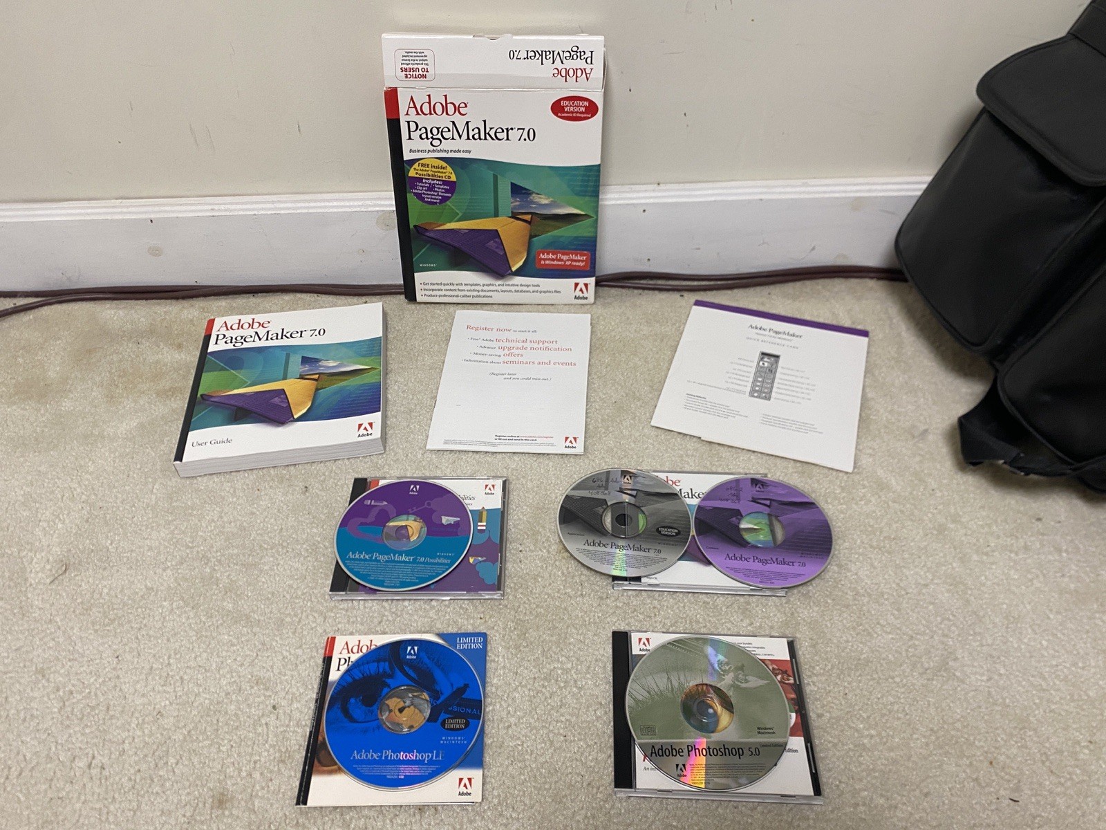 Vintage Adobe Software Lot - PageMaker 7.0 + 2X Photoshop 5 LE