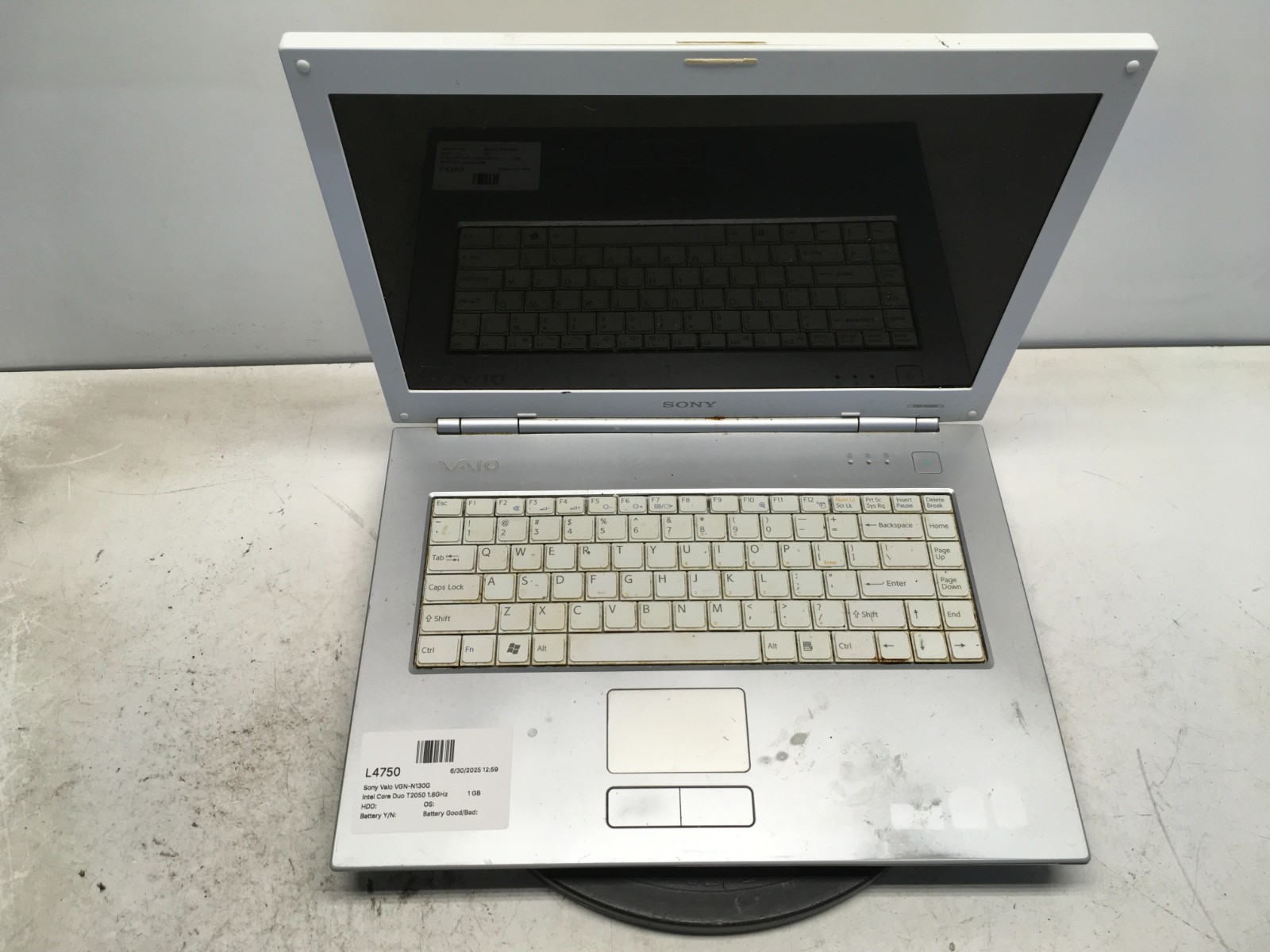Sony Vaio VGN-N130G Intel Core Duo T2050 1.6GHz 1 GB NO HDD