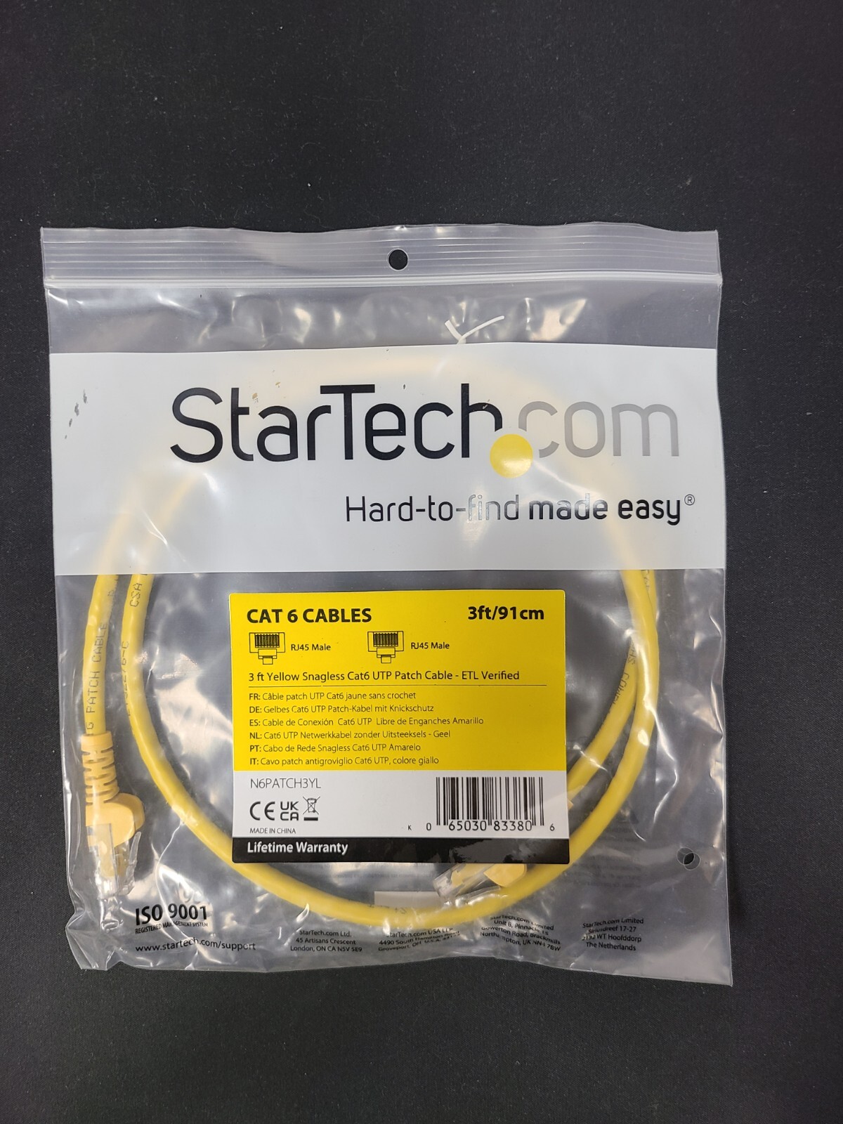 StarTech N6PATCH3YL Cat6 Patch Cable with Snagless RJ45 Connectors 3ft Yellow